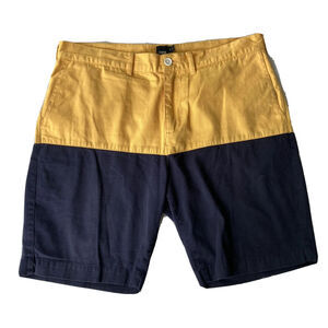 Asos Shorts Size 34 Yellow Blue Chino 8.5” Inseam Colorblock Summer Beach Mens